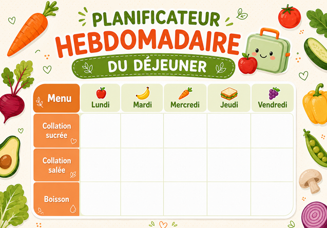 Planning hebdomadaire des goûters et repas